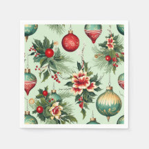 Pretty Retro Holiday Ornaments, Floral Christmas