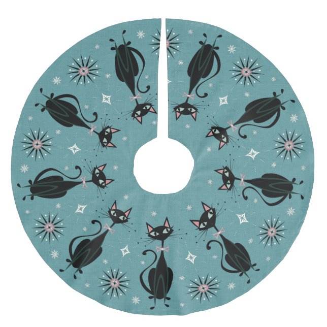 Pretty Retro Kitty on Cadet Blue Brushed Polyester Tree Skirt (Front)