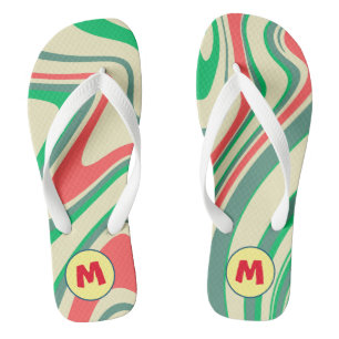 Pretty retro l monogram gift for summer l Marble Flip Flops