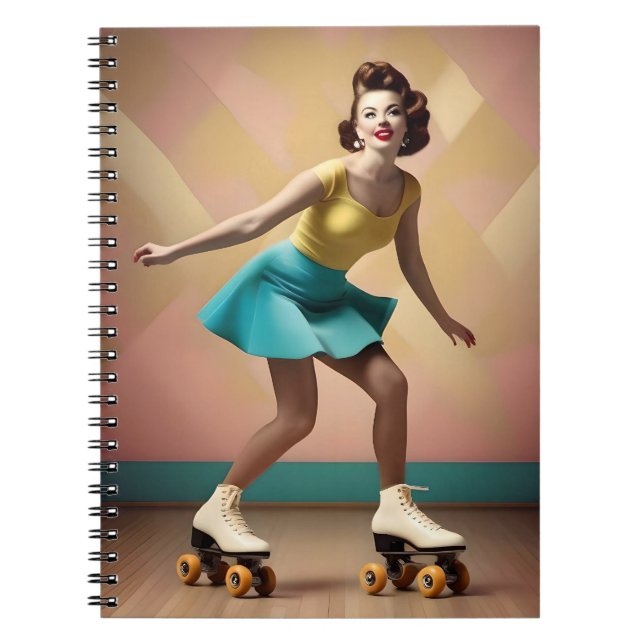 Pretty Retro Lady Roller Skating Lets Roll,  Notebook (Front)