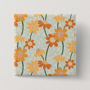 Pretty retro muted 1970s Flowers 15 Cm Square Badge