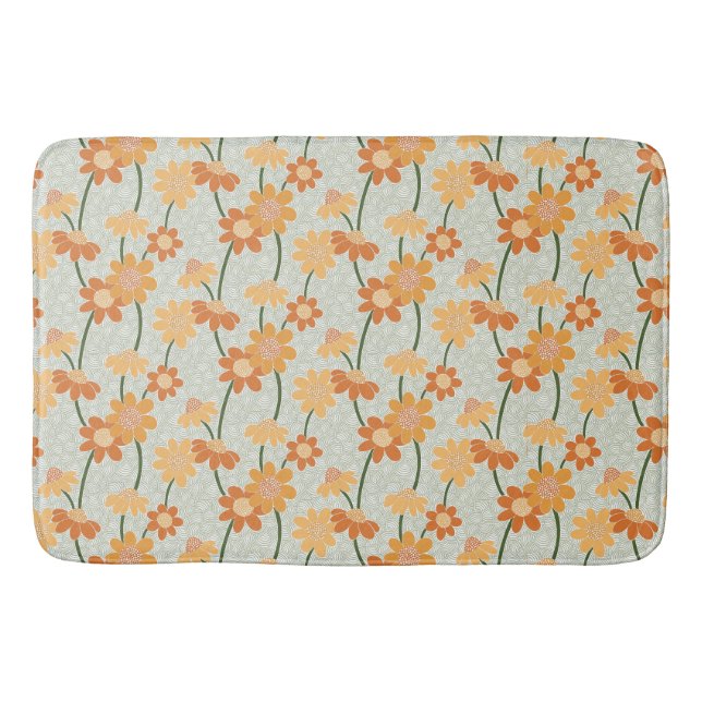 Pretty retro muted 1970s flowers bath mat (Front)