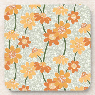 Pretty retro muted 1970s flowers coaster