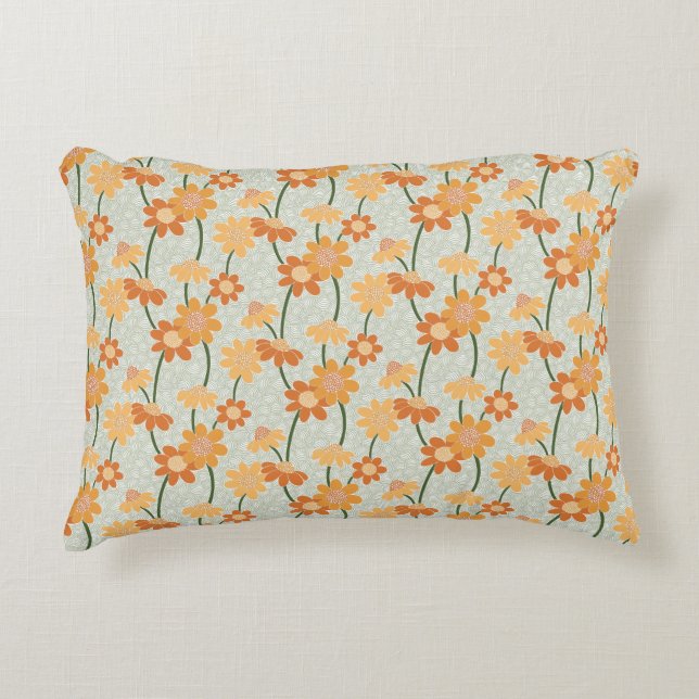 Pretty retro muted 1970s Flowers Decorative Cushion (Front)