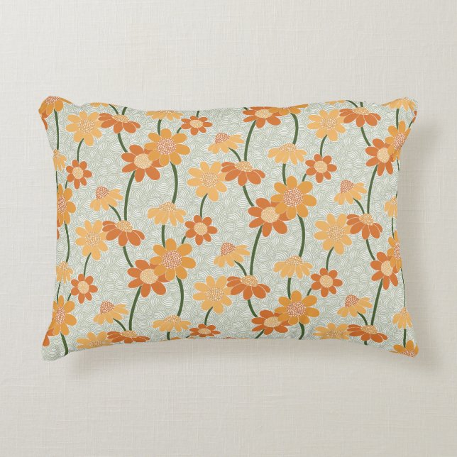 Pretty retro muted 1970s flowers decorative cushion (Front)