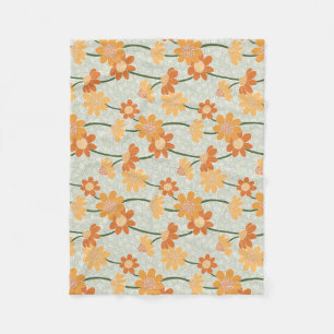 Pretty retro muted 1970s flowers fleece blanket