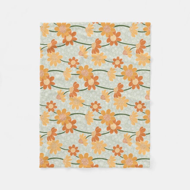 Pretty retro muted 1970s flowers fleece blanket (Front)