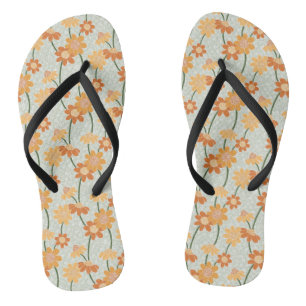 Pretty retro muted 1970s flowers flip flops