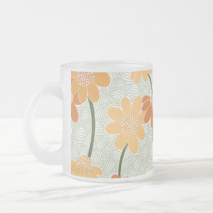 Pretty retro muted 1970s flowers frosted glass coffee mug