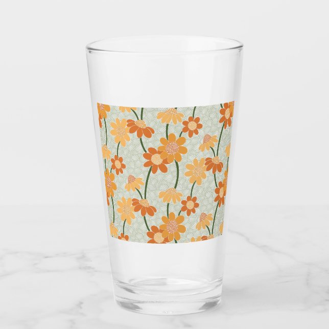 Pretty retro muted 1970s flowers glass (Front)