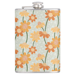 Pretty retro muted 1970s flowers hip flask