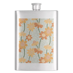 Pretty retro muted 1970s flowers hip flask