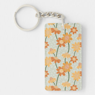 Pretty retro muted 1970s flowers key ring