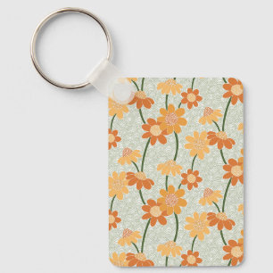 Pretty retro muted 1970s flowers key ring