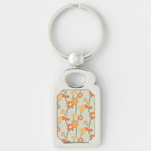 Pretty retro muted 1970s flowers key ring