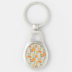 Pretty retro muted 1970s flowers key ring
