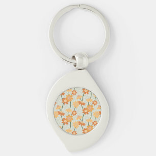 Pretty retro muted 1970s flowers key ring