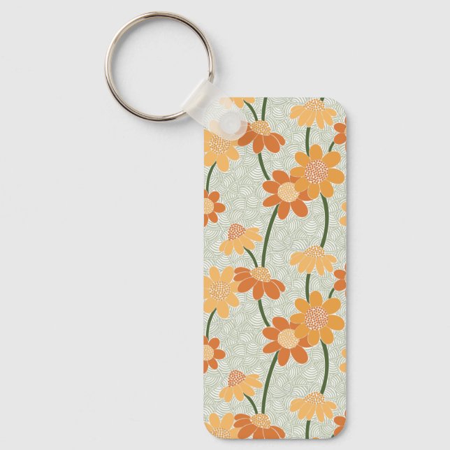 Pretty retro muted 1970s flowers key ring (Front)