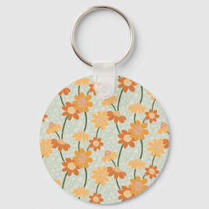 Pretty retro muted 1970s flowers key ring