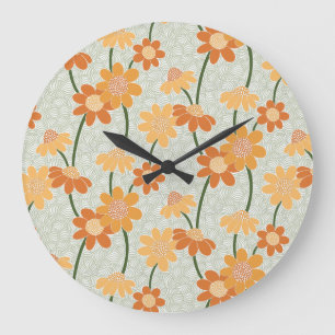 Pretty retro muted 1970s flowers large clock