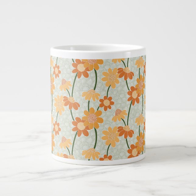 Pretty retro muted 1970s flowers large coffee mug (Front)