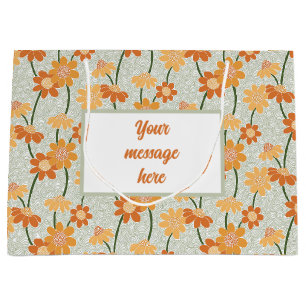 Pretty retro muted 1970s flowers large gift bag