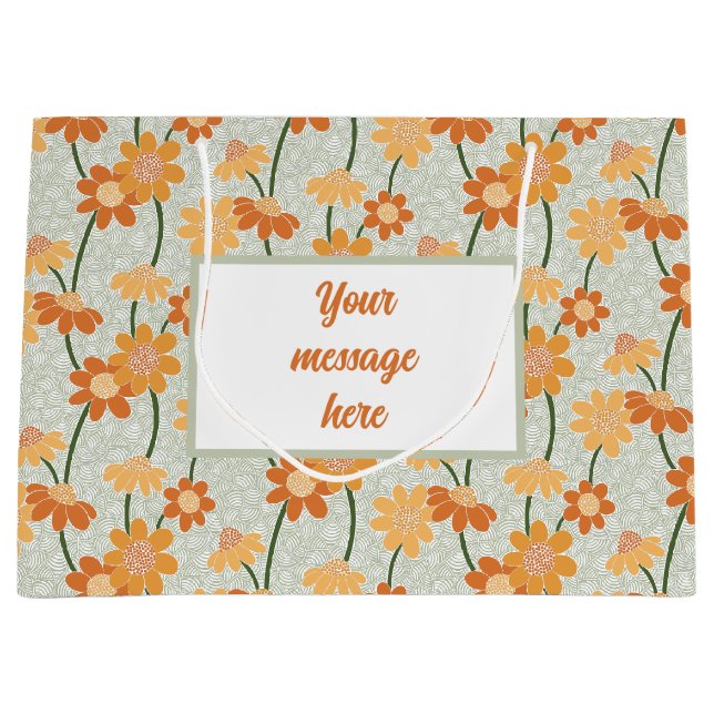 Pretty retro muted 1970s flowers large gift bag (Front)