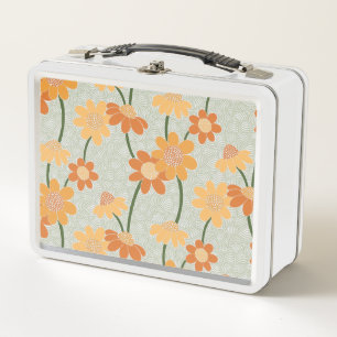 Pretty retro muted 1970s flowers metal lunch box