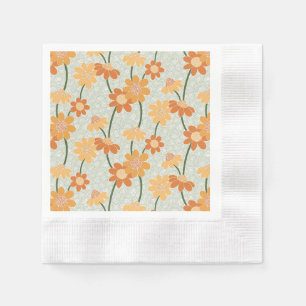 Pretty retro muted 1970s flowers napkin