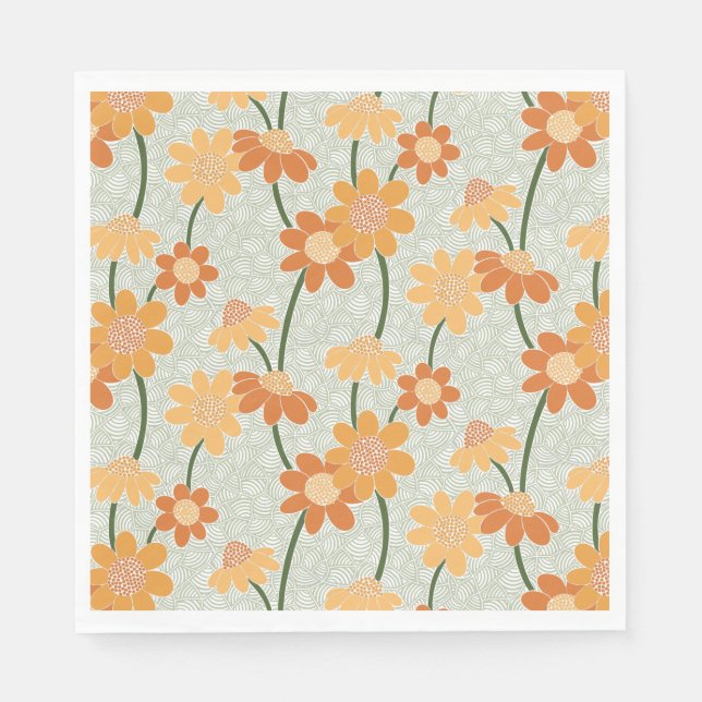 Pretty retro muted 1970s flowers napkin (Front)