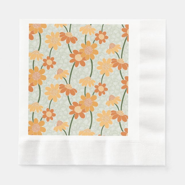 Pretty retro muted 1970s flowers napkin (Front)