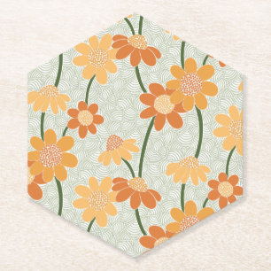 Pretty retro muted 1970s flowers paper coaster