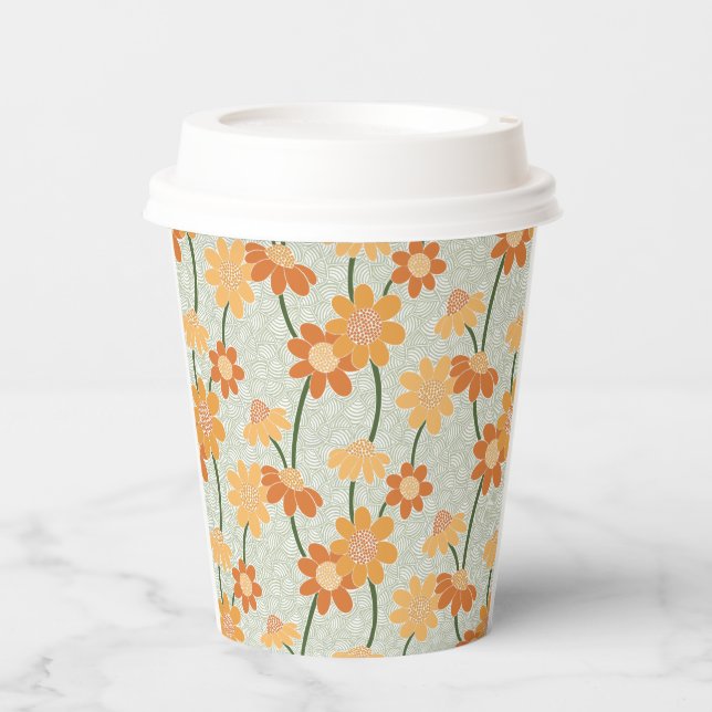 Pretty retro muted 1970s flowers paper cups (Front)