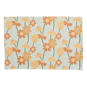 Pretty retro muted 1970s flowers pillowcase