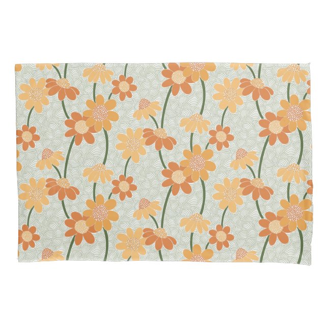 Pretty retro muted 1970s flowers pillowcase (Front-Left)