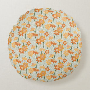 Pretty retro muted 1970s Flowers Round Cushion
