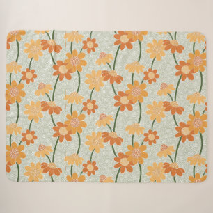Pretty retro muted 1970s flowers sherpa blanket