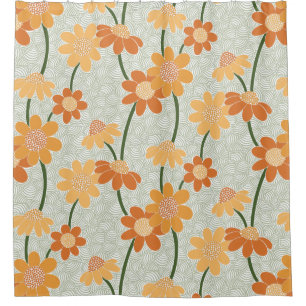 Pretty retro muted 1970s flowers shower curtain