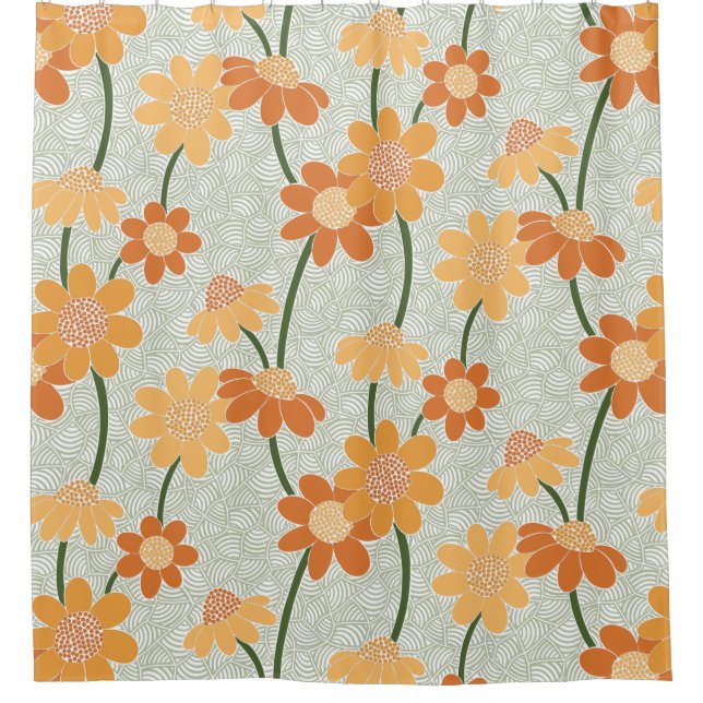 Pretty retro muted 1970s flowers shower curtain (Front)
