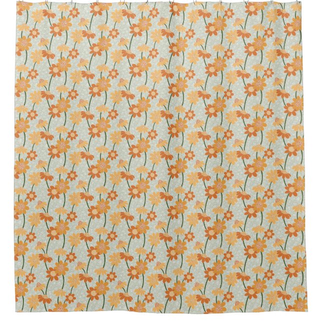 Pretty retro muted 1970s flowers shower curtain (Front)