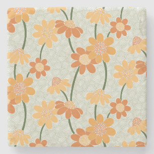 Pretty retro muted 1970s flowers stone coaster