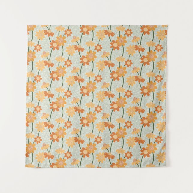 Pretty retro muted 1970s Flowers Tapestry (Front)