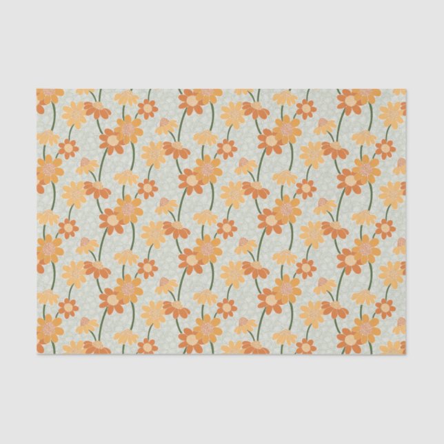 Pretty retro muted 1970s flowers tissue paper (Front)