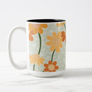 Pretty retro muted 1970s flowers Two-Tone coffee mug