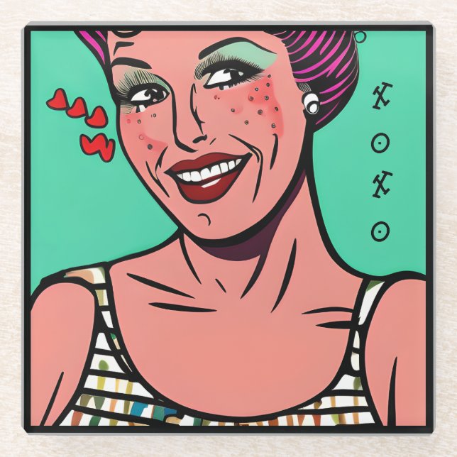Pretty Retro Pop Art XOXO Glass Coaster (Front)