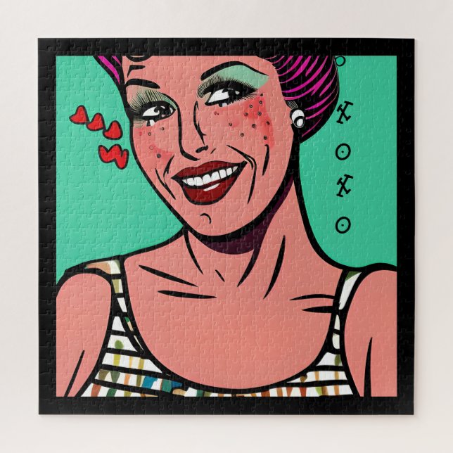 Pretty Retro Pop Art XOXO Jigsaw Puzzle (Vertical)