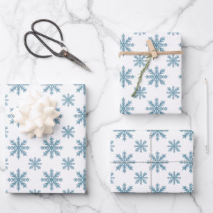 Pretty retro snowflake pattern blues watercolor wrapping paper sheet