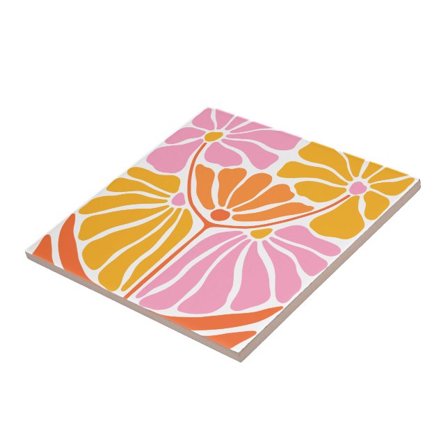 Pretty Retro Vintage Floral Pattern Tile (Side)