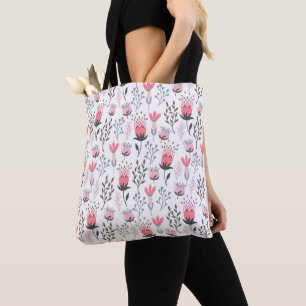 Pretty Retro Vintage Pink Floral Monogram Diaper Tote Bag
