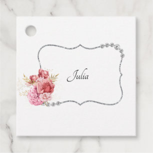 Pretty Rhinestone & Floral Frame Personalised Favour Tags